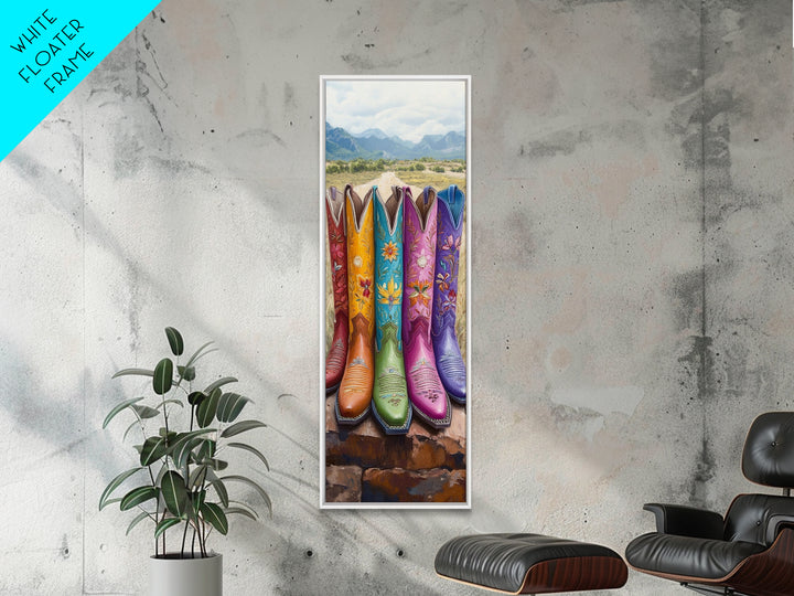 Bright Cowboy Boots In Desert Landscape Wall Art, Western Cowgirl Canvas Print, Southwestern Ranch Home Decor Gift For Living Room