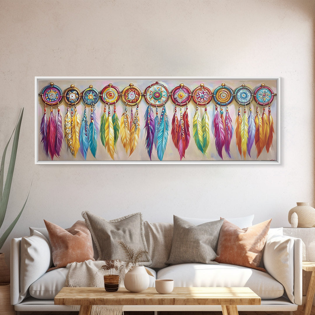 Colorful Dreamcatcher Feather Wall Art, Boho Western Decor, Southwestern Nursery Print, Vibrant Tribal Housewarming Gift