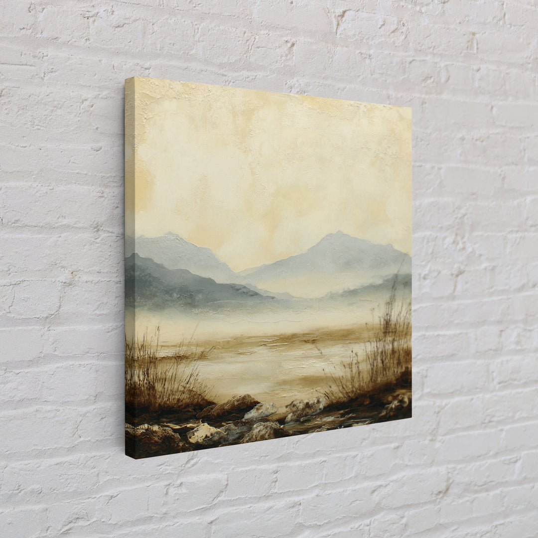 Panoramic Misty Mountain Landscape Framed Canvas Print, Above Bed Art, Bedroom Wall Art, Bedroom Decor, Fine Art, Serenity, ABA-1x1-1