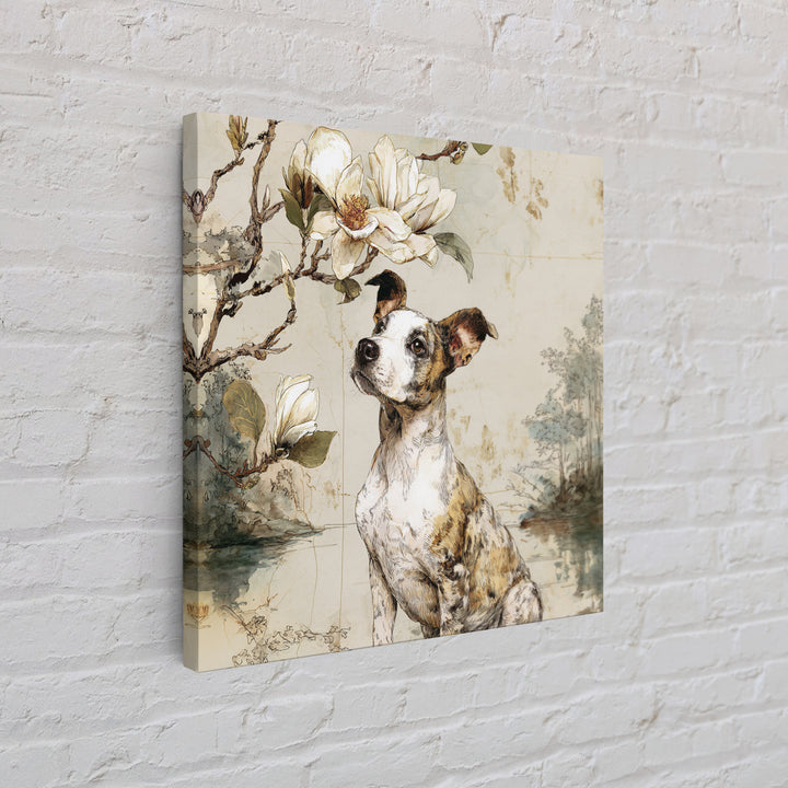 Delicate Magnolia Branch on Cream Background Framed Canvas Print, Above Bed Art, Living Room Decor, Bedroom Decor, Serenity, ABA-1x1-16