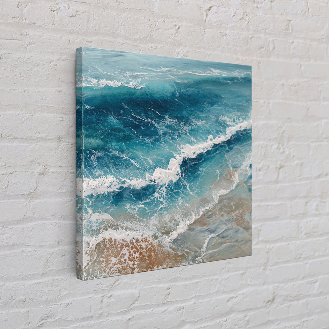 Serene Ocean Tide Seen from Above Framed Canvas Print, Above Bed Art, Photography Prints, Bedroom Decor, Oil Painting, Serenity, ABA-1x1-21