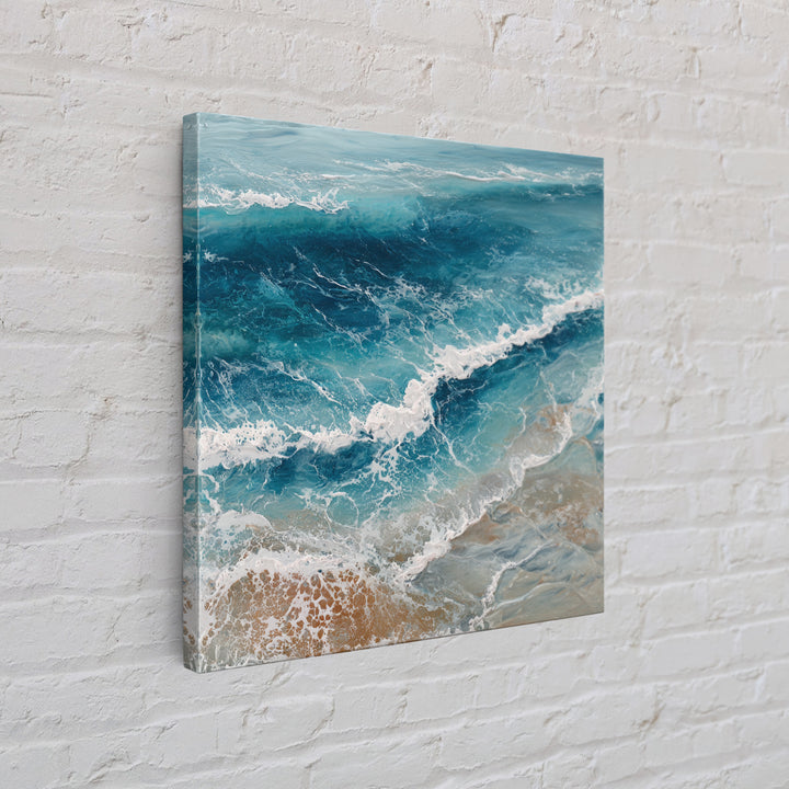 Serene Ocean Tide Seen from Above Framed Canvas Print, Above Bed Art, Photography Prints, Bedroom Decor, Oil Painting, Serenity, ABA-1x1-21