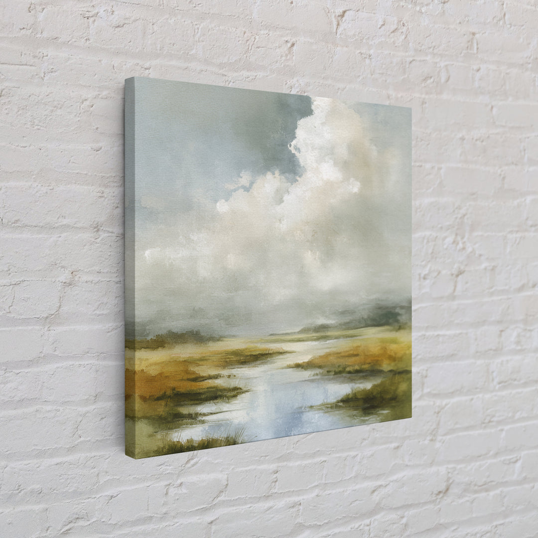 Tranquil Cloudscape with Blush Undertones Framed Canvas Print, Above Bed Art, Modern Decor, Bedroom Decor, Fine Art, Serenity, ABA-1x1-29