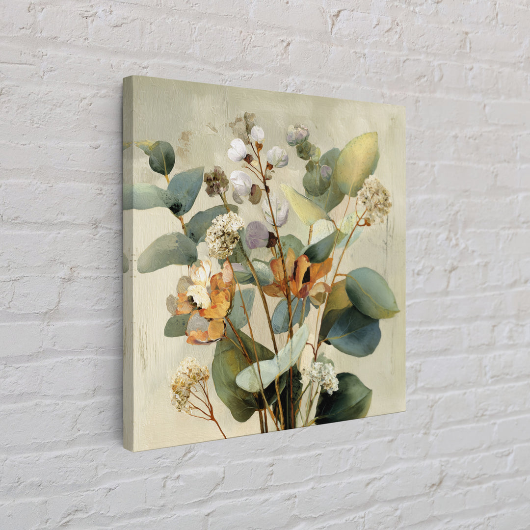 Soft Eucalyptus Branches Arranged Symmetrically Canvas Print, Above Bed Art, Living Room Wall Art, Bedroom Decor, Serenity, ABA-1x1-30