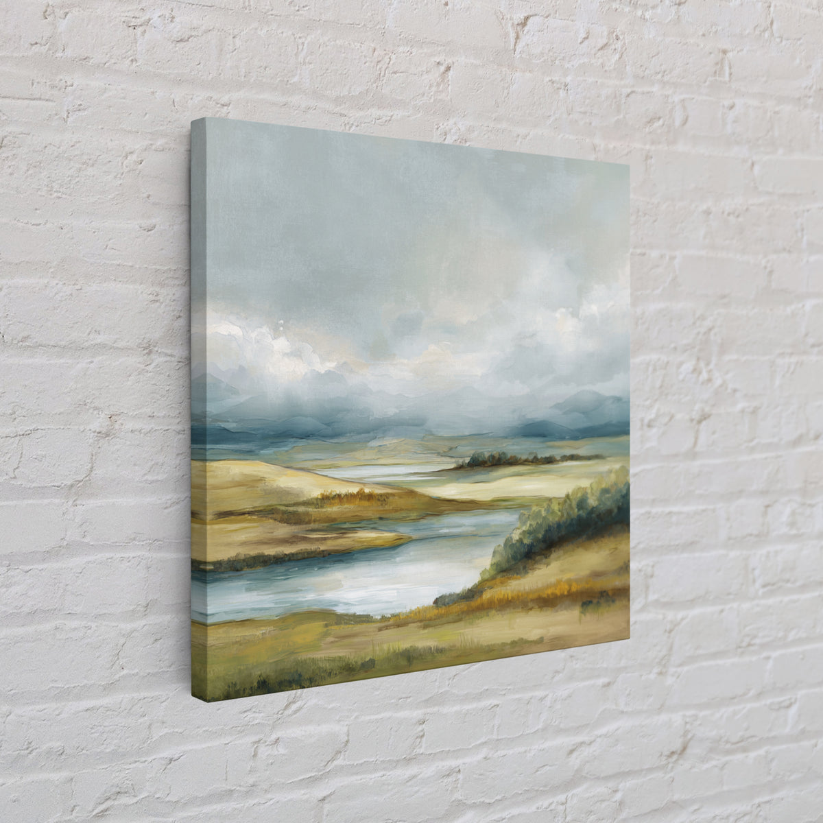 Soft Romantic Landscape Framed Canvas Print, Above Bed Art, Home Decor, Bedroom Decor, Oil Painting, Serenity, Contemporary Art, ABA-1x1-41