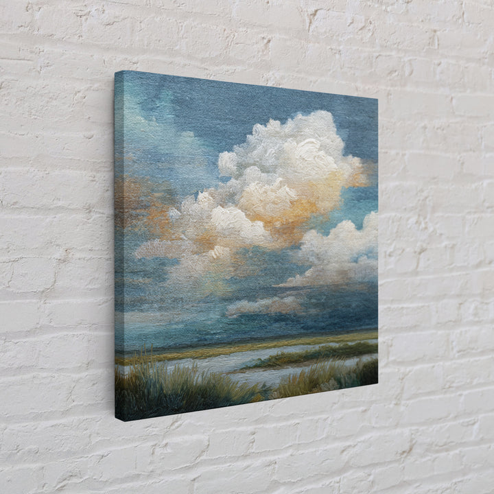 Tranquil Cloudscape with Blush Undertones Canvas Print, Above Bed Art, 3 Piece Wall Art, Bedroom Decor, Fine Art, Serenity, ABA-1x1-5