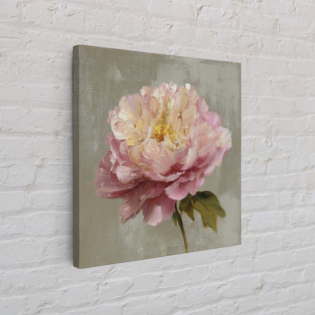 Romantic Oversized Peony Bloom on Warm Linen Canvas Print, Above Bed Art, Western Decor, Bedroom Decor, Abstract Art, Serenity, ABA-1x1-50