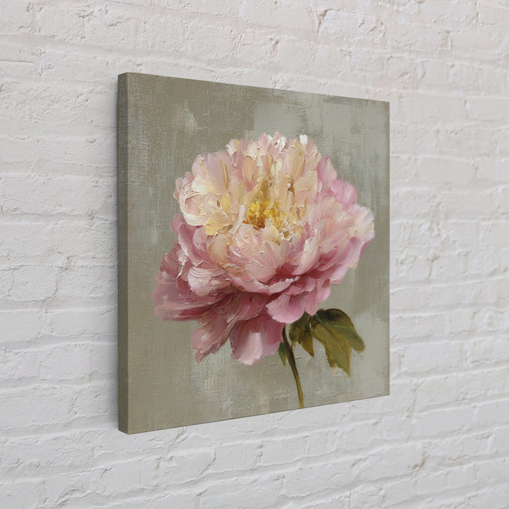 Romantic Oversized Peony Bloom on Warm Linen Canvas Print, Above Bed Art, Western Decor, Bedroom Decor, Abstract Art, Serenity, ABA-1x1-50