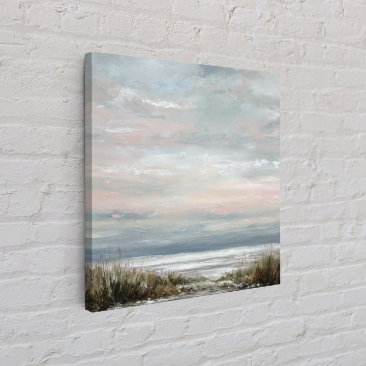 Tranquil Cloudscape with Blush Undertones Framed Canvas Print, Above Bed Art, Modern Decor, Bedroom Decor, Fine Art, Serenity, ABA-1x1-53