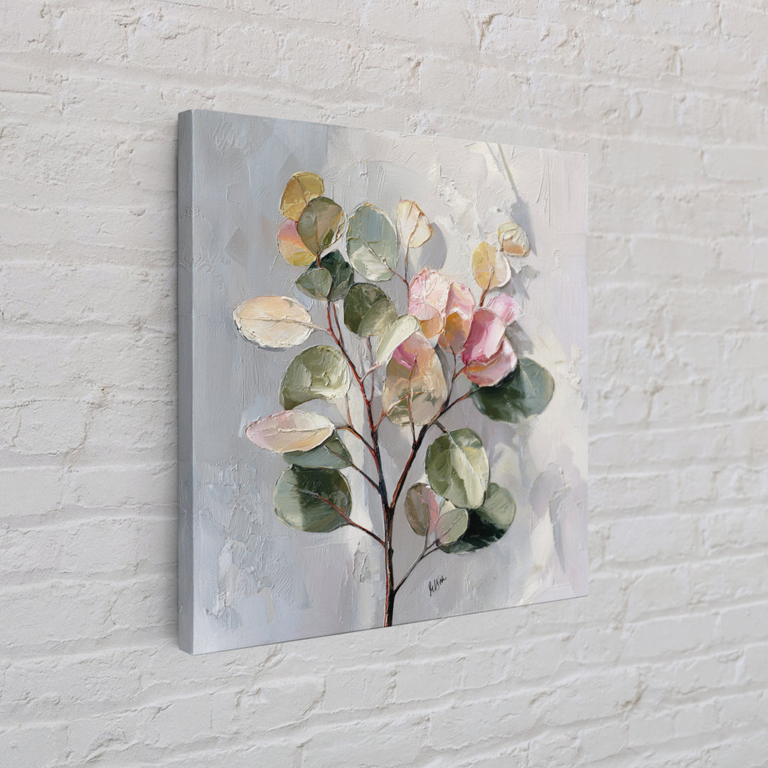 Soft Eucalyptus Branches Arranged Symmetrically Canvas Print, Above Bed Art, Dopamine Decor, Bedroom Decor, Serenity, ABA-1x1-6