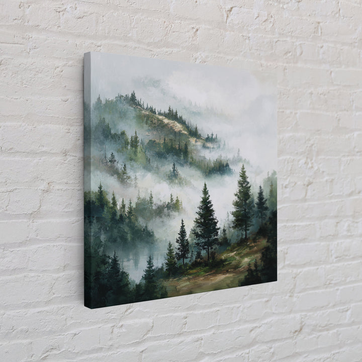 Quiet Forest Ridge Softened by Fog Framed Canvas Print, Above Bed Art, Bedroom Wall Art, Bedroom Decor, Fine Art, Serenity, ABA-1x1-62
