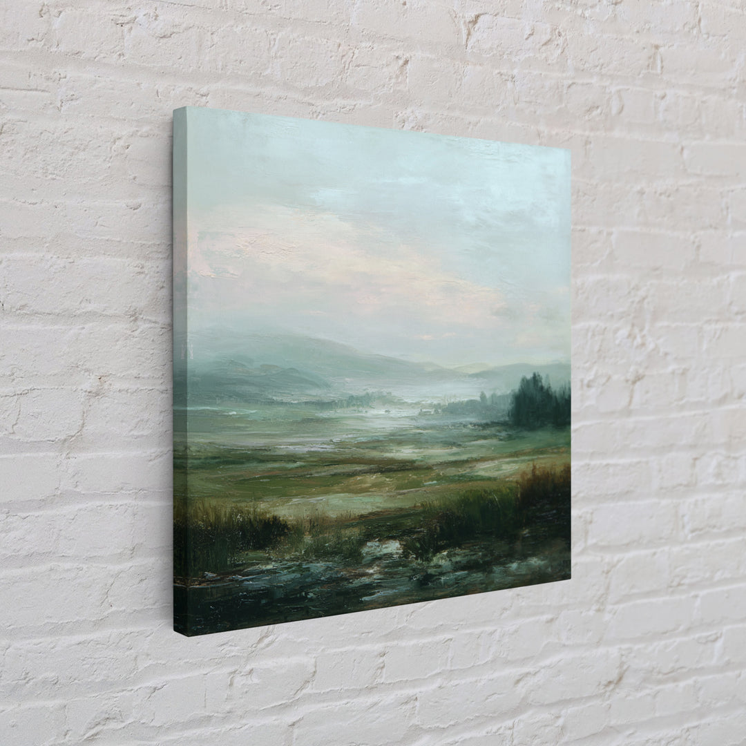 Soft Romantic Landscape Framed Canvas Print, Above Bed Art, Home Decor, Bedroom Decor, Oil Painting, Serenity, Contemporary Art, ABA-1x1-65
