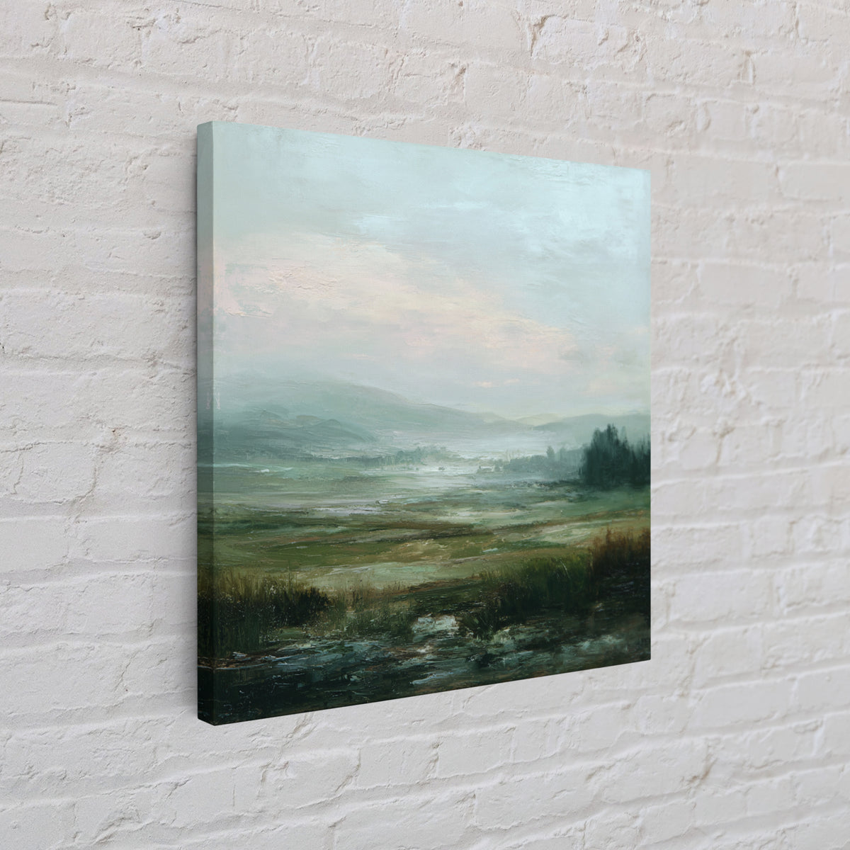 Soft Romantic Landscape Framed Canvas Print, Above Bed Art, Home Decor, Bedroom Decor, Oil Painting, Serenity, Contemporary Art, ABA-1x1-65