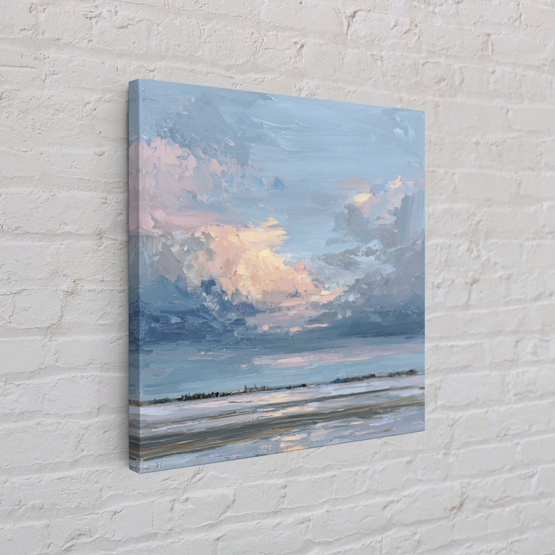 Tranquil Cloudscape with Blush Undertones Canvas Print, Above Bed Art, Room Decor, Bedroom Decor, Fine Art, Serenity, ABA-1x1-77