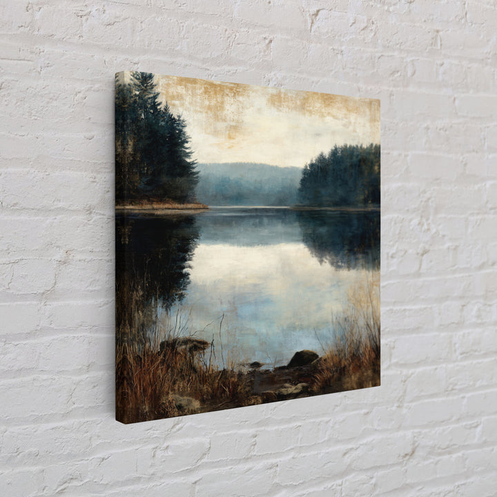 Calming Lake Reflection Framed Canvas Print, Above Bed Art, Fine Art Print, Bedroom Decor, Oil Painting, Serenity, Digital Art, ABA-1x1-83