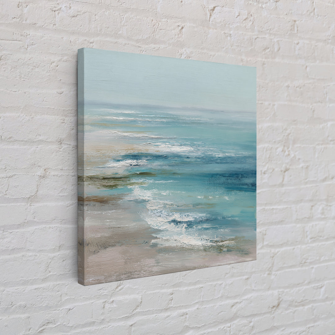 Serene Ocean Tide Seen from Above Framed Canvas Print, Above Bed Art, Luxury Decor, Bedroom Decor, Fine Art, Serenity, ABA-1x1-93