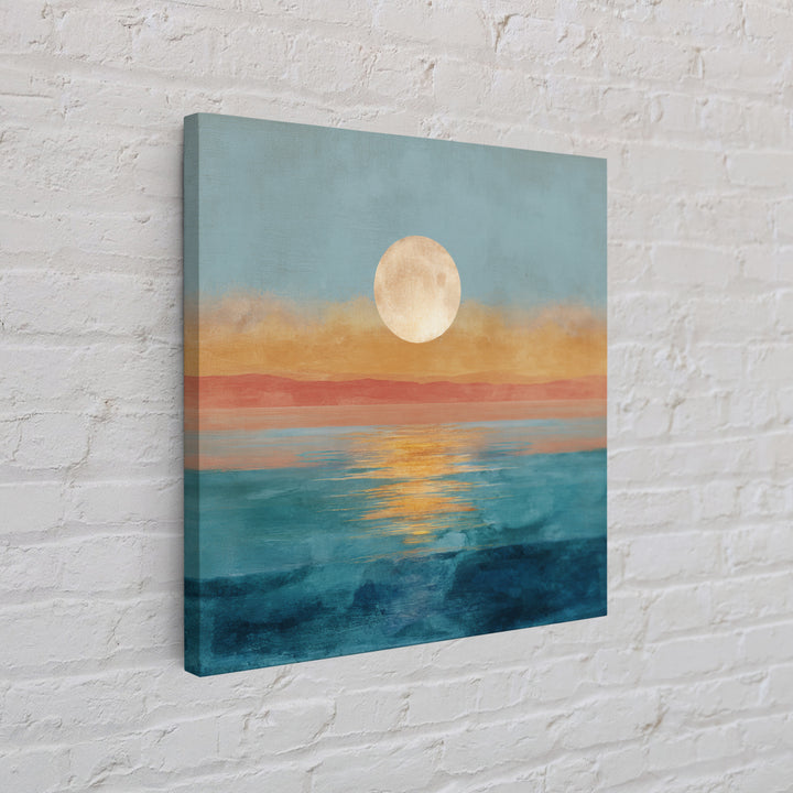 Quiet Moon over a Calm Ocean Horizon Canvas Print, Above Bed Art, Wall Art, Bedroom Decor, Oil Painting, Serenity, ABA-1x1-99