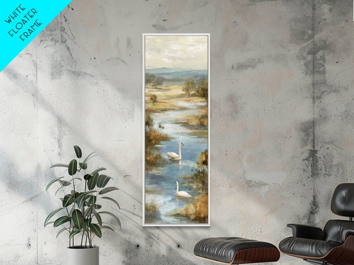 Paired Swans in a Dreamy Painterly Lake Canvas Print, Above Bed Art, Dopamine Decor, Bedroom Decor, Fine Art, Serenity, ABA-1x3-10
