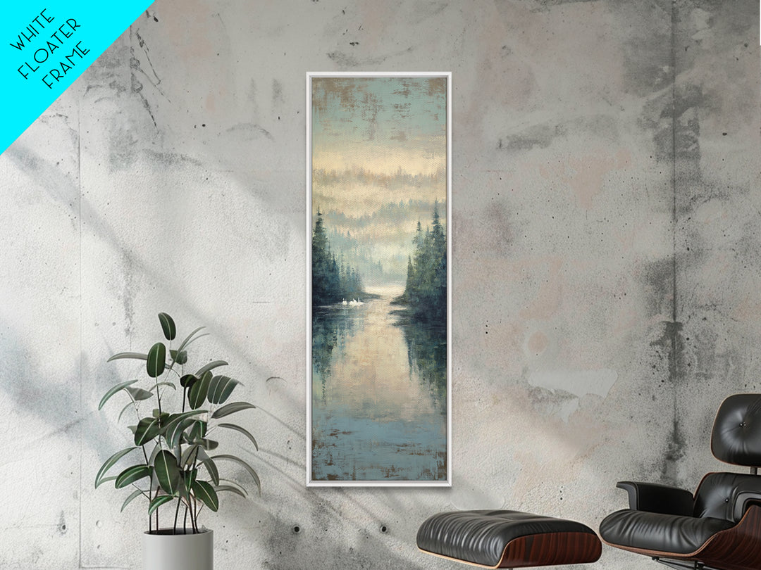 Paired Swans in a Dreamy Painterly Lake Canvas Print, Above Bed Art, Living Room Wall Art, Bedroom Decor, Serenity, Wall Decor, ABA-1x3-34