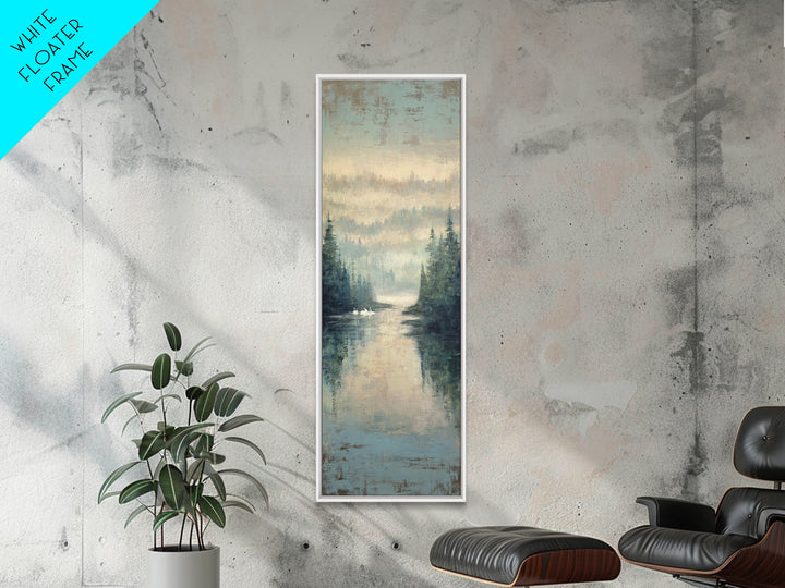 Paired Swans in a Dreamy Painterly Lake Canvas Print, Above Bed Art, Living Room Wall Art, Bedroom Decor, Serenity, Wall Decor, ABA-1x3-34