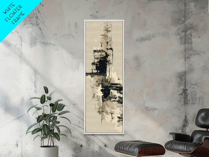 Japandi Ink Shapes Framed Canvas Print, Above Bed Art, Western Decor, Bedroom Decor, Abstract Art, Serenity, ABA-1x3-54