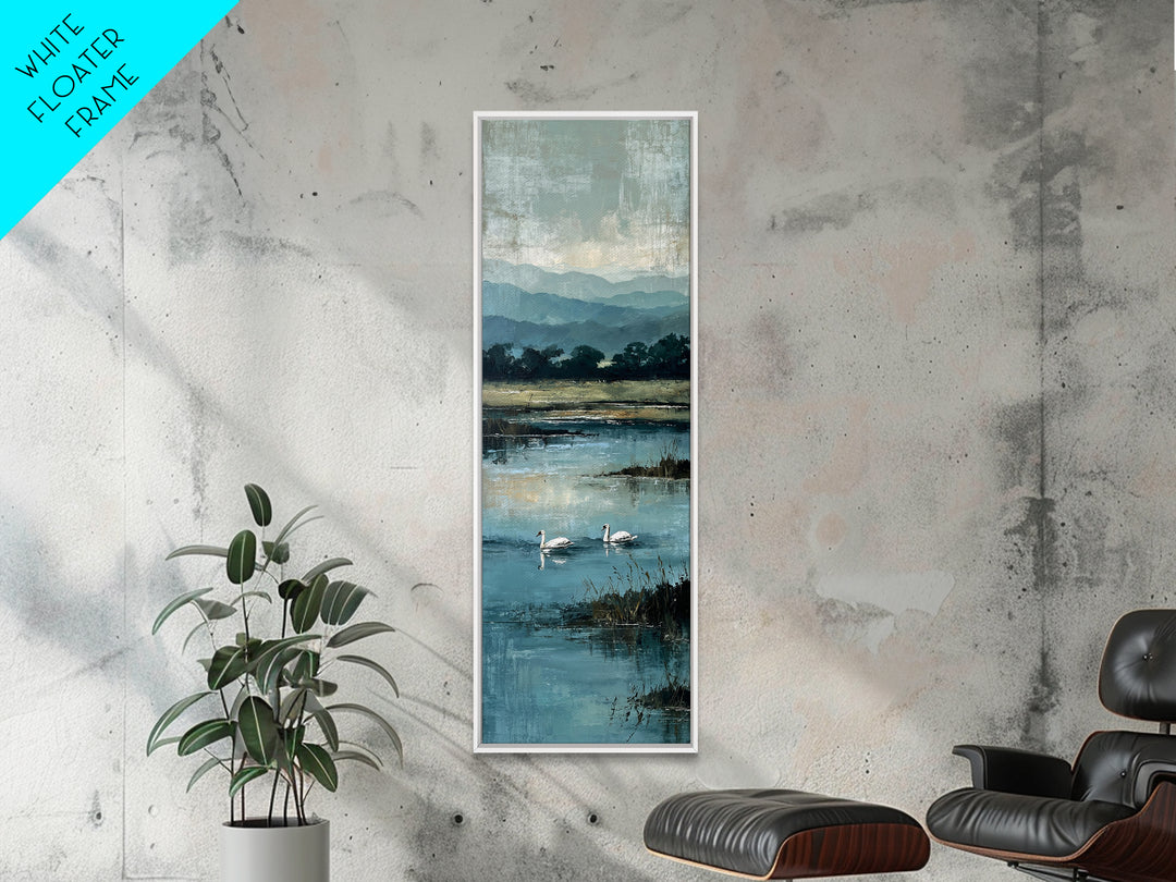 Paired Swans in a Dreamy Painterly Lake Canvas Print, Above Bed Art, Living Room Wall Art, Bedroom Decor, Serenity, Wall Decor, ABA-1x3-58