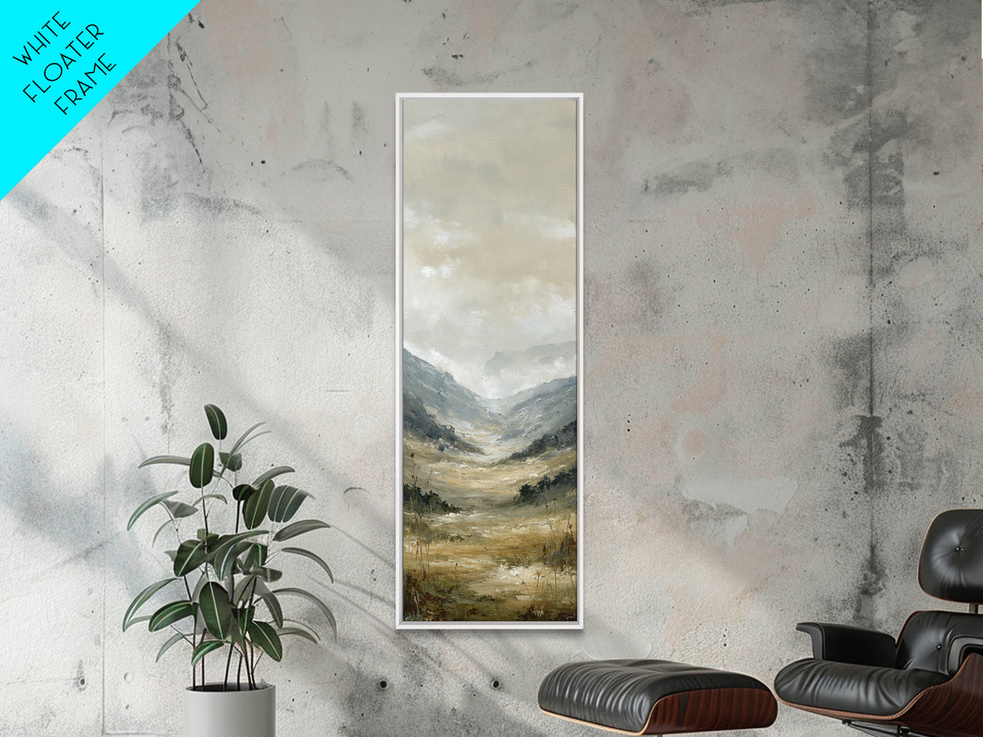 Panoramic Misty Mountain Landscape Framed Canvas Print, Above Bed Art, Textured Painting, Bedroom Decor, Fine Art, Serenity, ABA-1x3-61