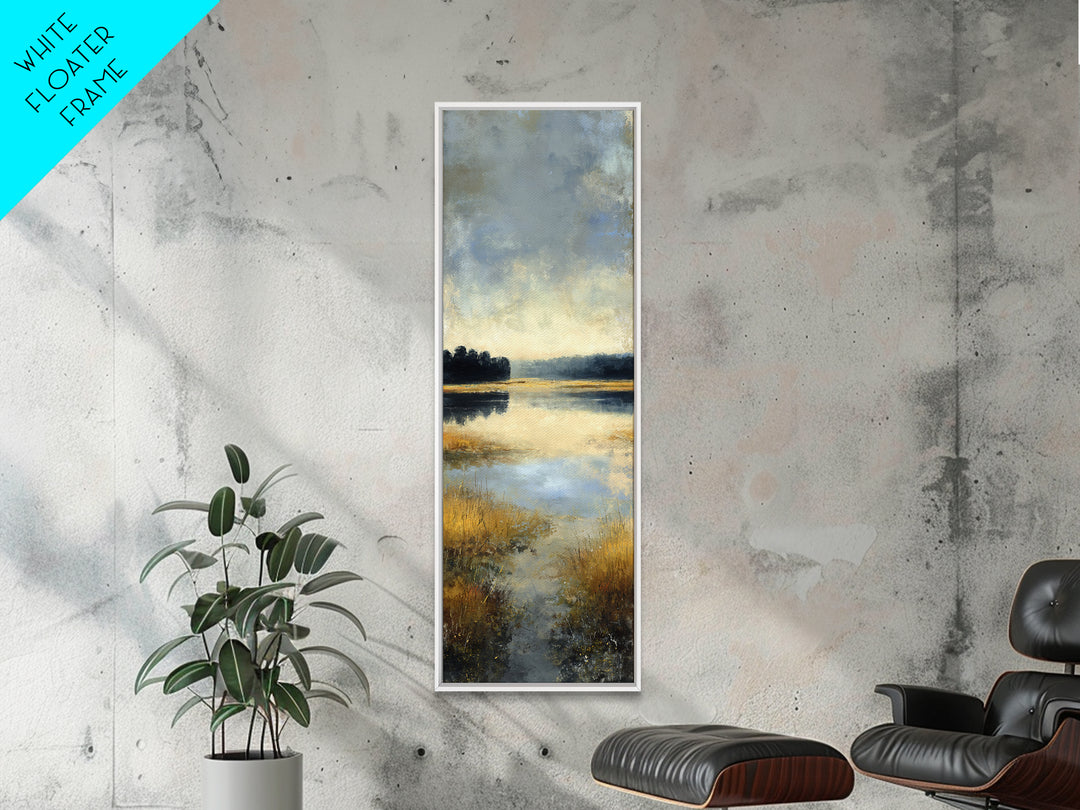 Calming Lake Reflection Framed Canvas Print, Above Bed Art, Japanese Wall Art, Bedroom Decor, Fine Art, Serenity, Neutral Decor, ABA-1x3-71