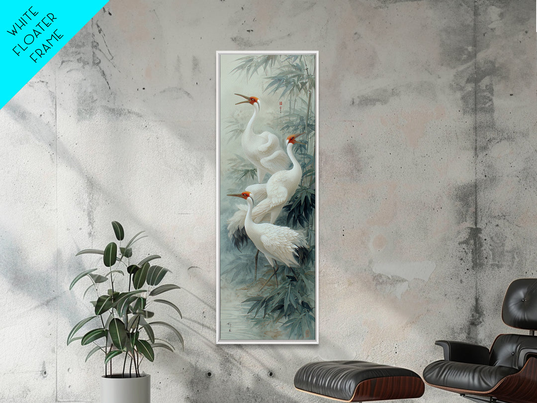 Ethereal Cranes Flying Through Pale Morning Mist Canvas Print, Above Bed Art, Minimalist Decor, Bedroom Decor, Serenity, ABA-1x3-93