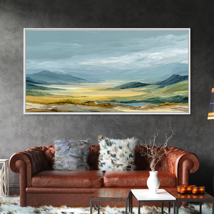Soft Romantic Landscape Framed Canvas Print, Above Bed Art, Minimalist Decor, Bedroom Decor, Serenity, Textured Wall Art, ABA-2x1-13