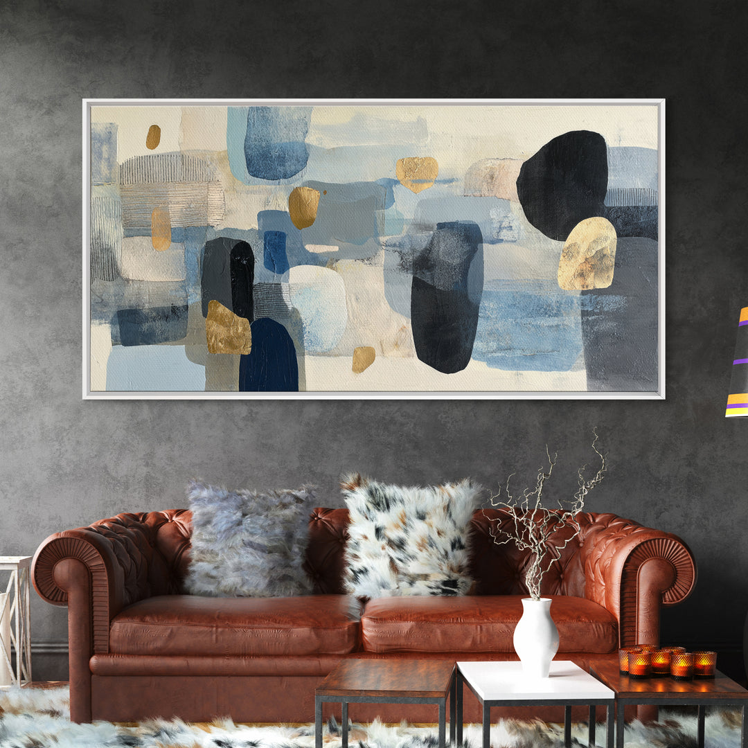 Japandi Ink Shapes Framed Canvas Print, Above Bed Art, Modern Decor, Bedroom Decor, Abstract Art, Serenity, Digital Prints, ABA-2x1-14