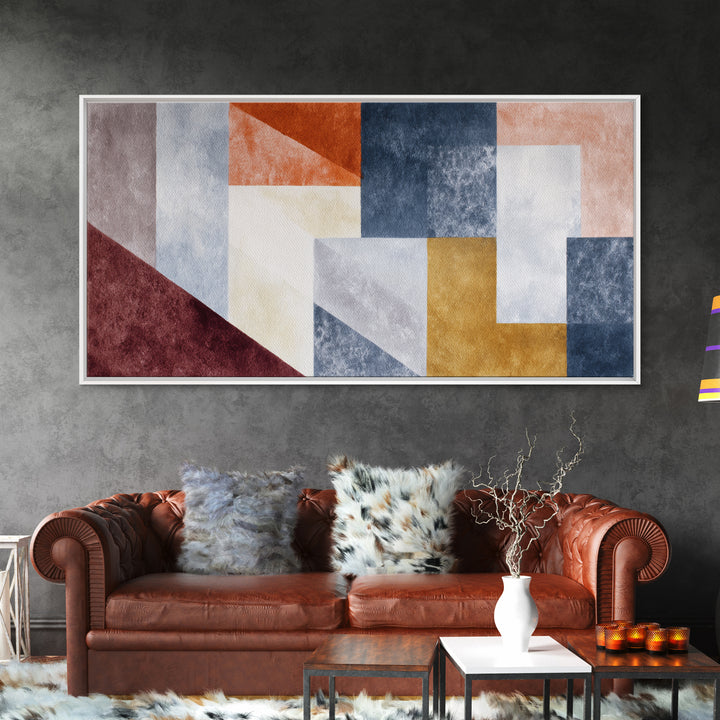 Abstract Sunrise Geometry Framed Canvas Print, Above Bed Art, Modern Decor, Bedroom Decor, Abstract Art, Serenity, ABA-2x1-16