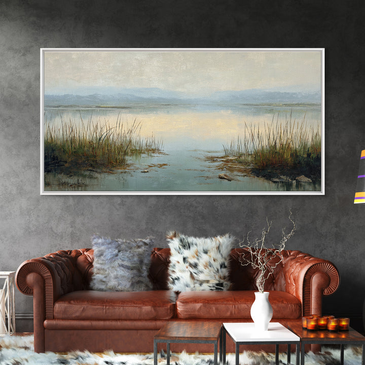 Calming Lake Reflection Canvas Print, Above Bed Art, Large Wall Art, Bedroom Decor, Watercolor Art, Serenity, Japanese Wall Art, ABA-2x1-31