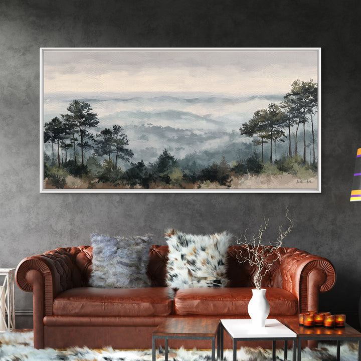 Quiet Forest Ridge Softened by Fog Framed Canvas Print, Above Bed Art, Art Print, Bedroom Decor, Fine Art, Serenity, Dorm Decor, ABA-2x1-34