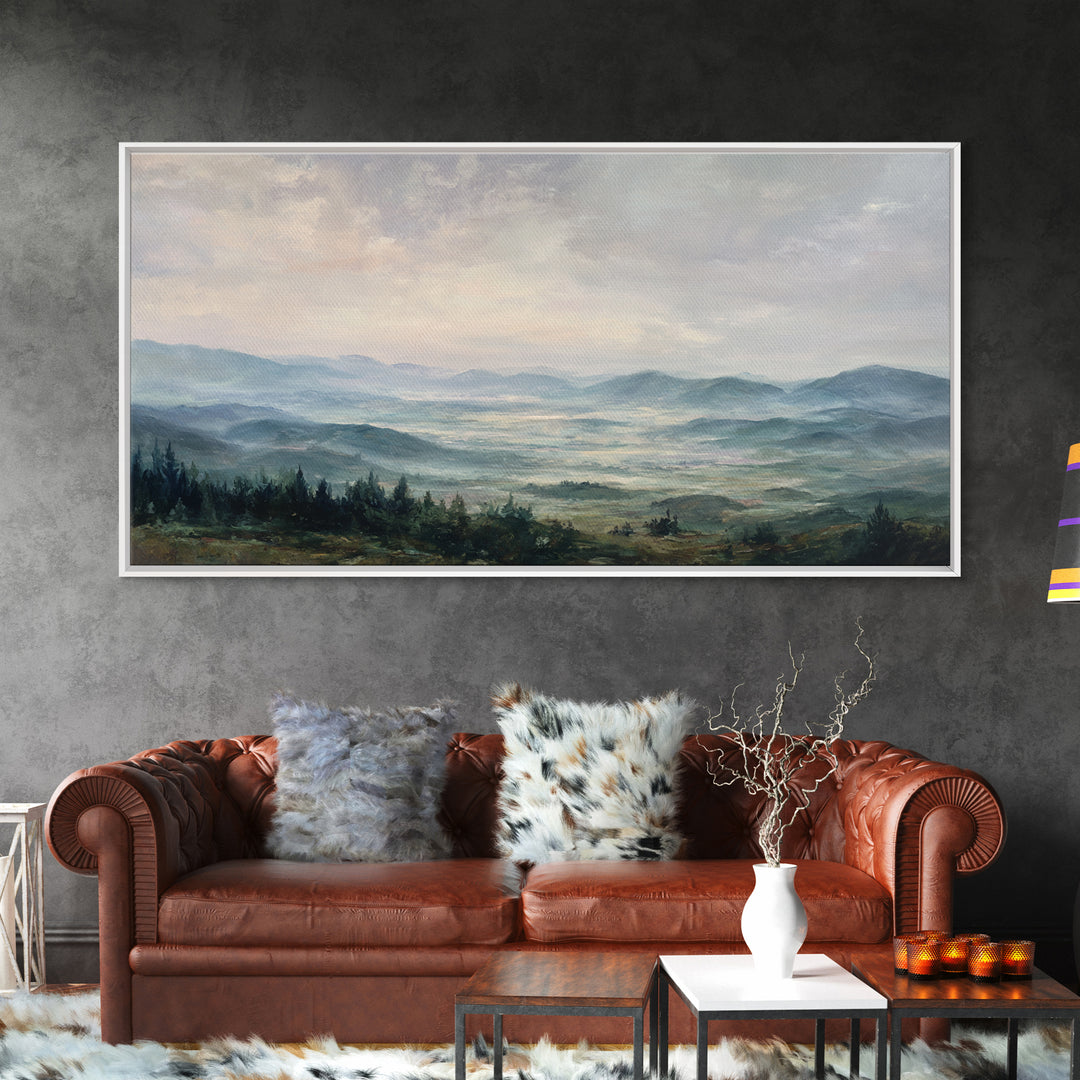 Soft Romantic Landscape Framed Canvas Print, Above Bed Art, Minimalist Decor, Bedroom Decor, Serenity, Textured Wall Art, ABA-2x1-37