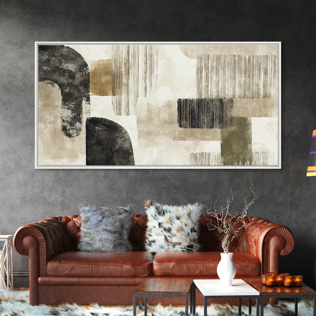 Japandi Ink Shapes Framed Canvas Print, Above Bed Art, Modern Decor, Bedroom Decor, Abstract Art, Serenity, Digital Prints, ABA-2x1-38