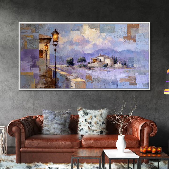 Oversized Lavender Field Canvas Print, Above Bed Art, Bedroom Decor, Oil Painting, Serenity, Whimsical Decor, ABA-2x1-39