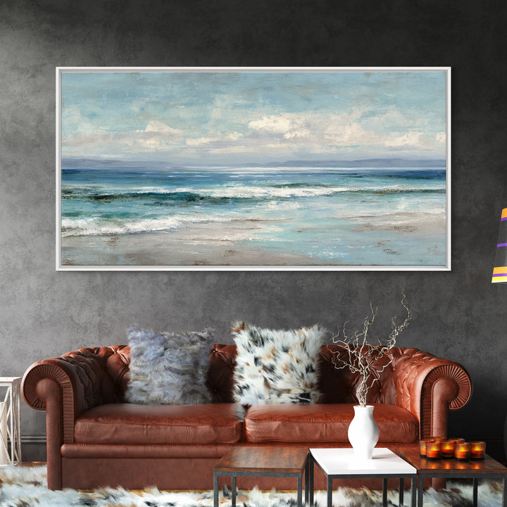 Quiet Moon over a Calm Ocean Horizon Canvas Print, Above Bed Art, Textured Wall Art, Bedroom Decor, Fine Art, Serenity, ABA-2x1-47