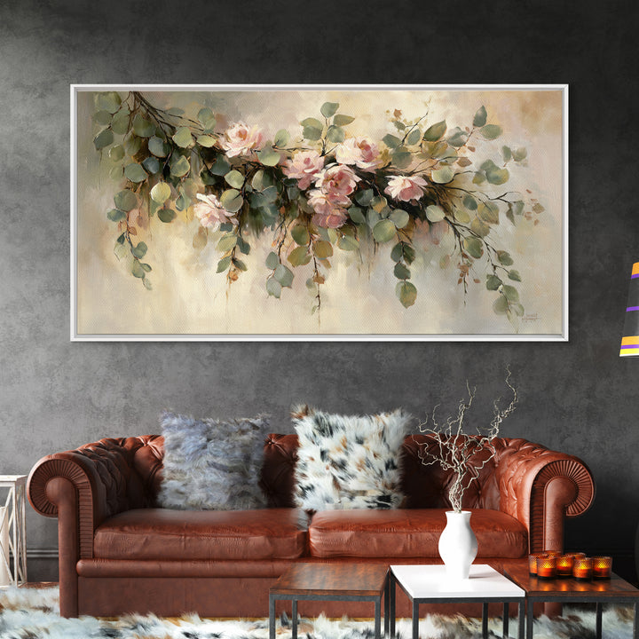 Soft Eucalyptus Branches Arranged Symmetrically Canvas Print, Above Bed Art, Minimalist Decor, Bedroom Decor, Serenity, ABA-2x1-50