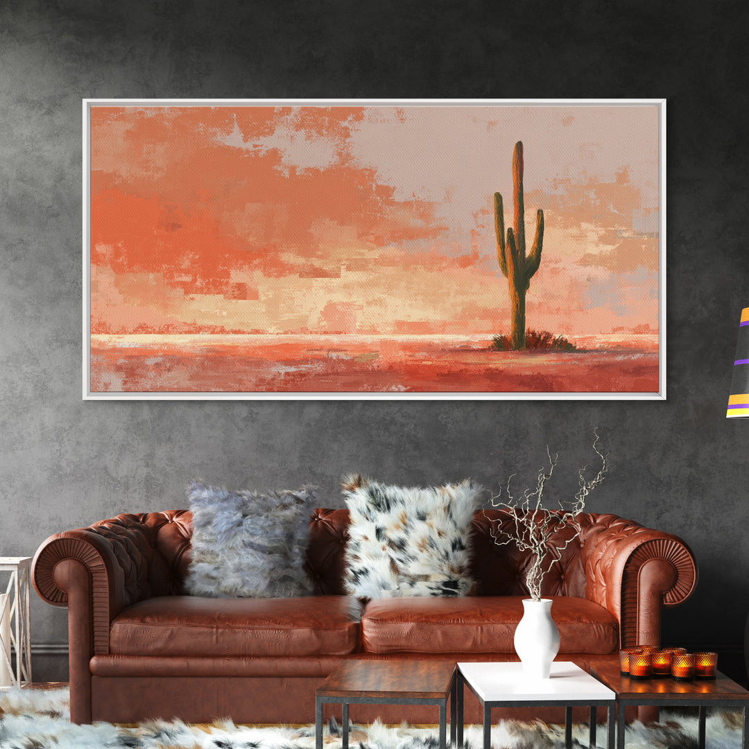 Dreamy Desert Sunset Framed Canvas Print, Above Bed Art, Bedroom Decor, Watercolor Art, Serenity, Living Room Wall Art, ABA-2x1-51