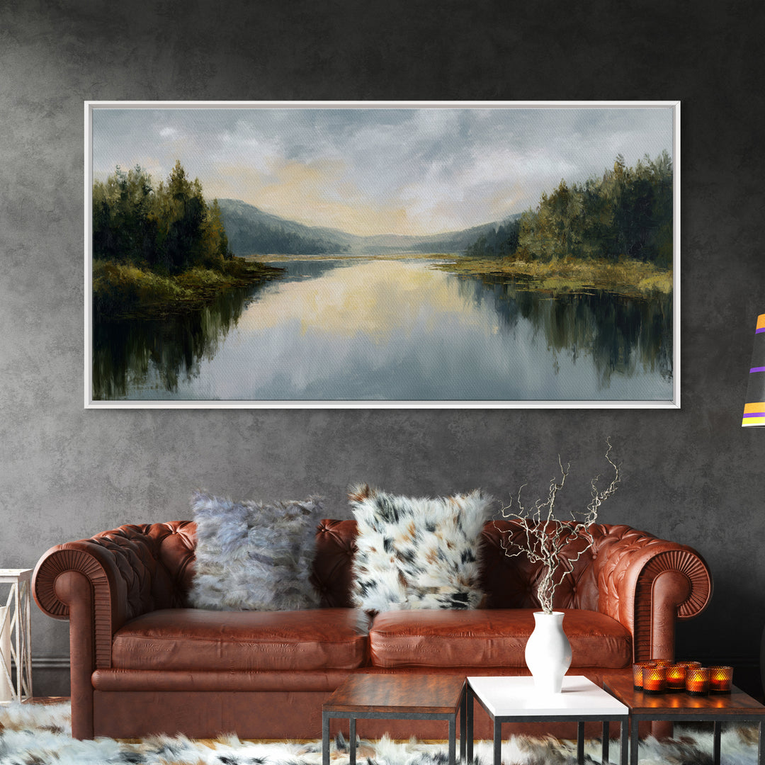 Calming Lake Reflection Framed Canvas Print, Above Bed Art, Apartment Decor, Bedroom Decor, Serenity, Photography Prints, ABA-2x1-55