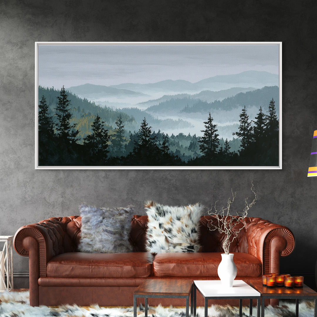 Quiet Forest Ridge Softened by Fog Canvas Print, Above Bed Art, Wall Art, Bedroom Decor, Fine Art, Serenity, Digital Print, ABA-2x1-58
