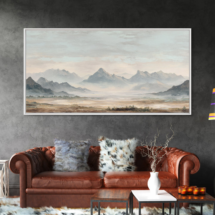 Panoramic Misty Mountain Landscape Canvas Print, Above Bed Art, Textured Wall Art, Bedroom Decor, Fine Art, Serenity, ABA-2x1-69
