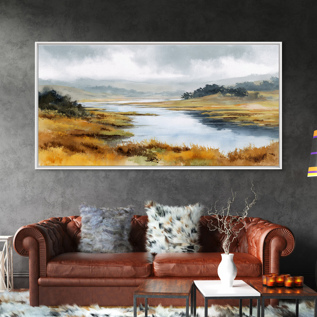 Calming Lake Reflection Framed Canvas Print, Above Bed Art, Digital Prints, Bedroom Decor, Fine Art, Serenity, Printable Art, ABA-2x1-7