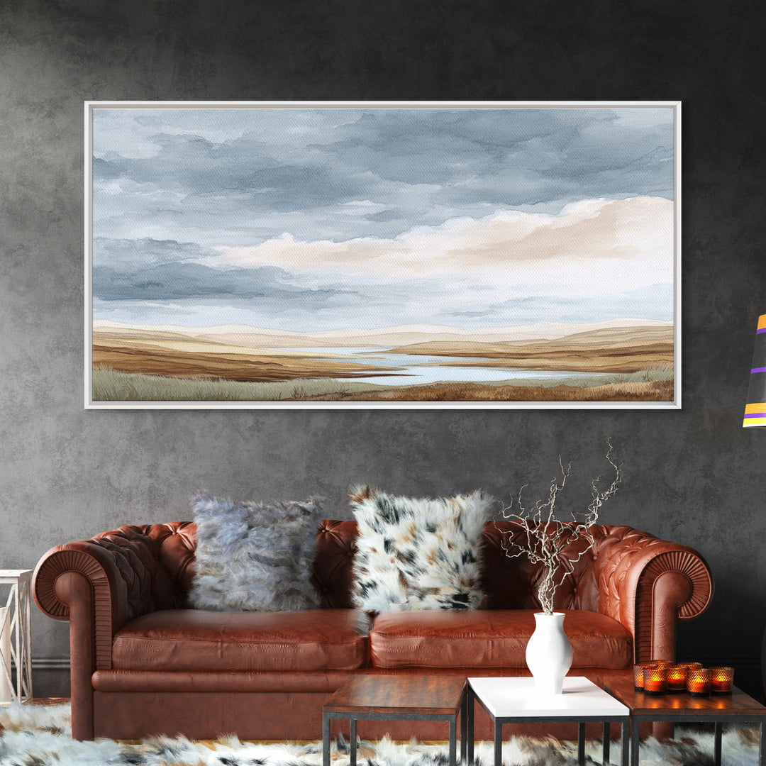 Tranquil Cloudscape with Blush Undertones Canvas Print, Above Bed Art, Dorm Decor, Bedroom Decor, Fine Art, Serenity, ABA-2x1-73