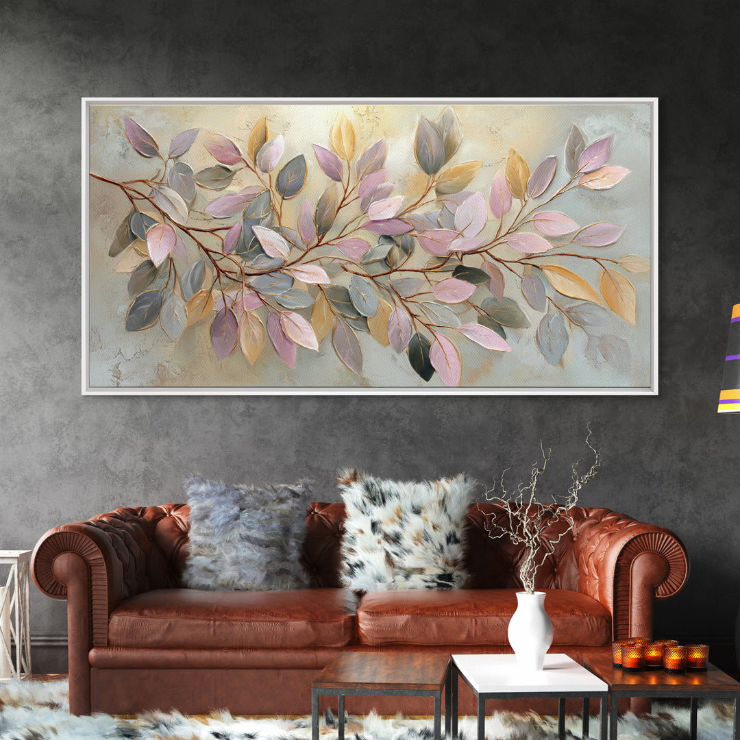 Soft Eucalyptus Branches Arranged Symmetrically Canvas Print, Above Bed Art, Bedroom Decor, Watercolor Art, Serenity, ABA-2x1-74
