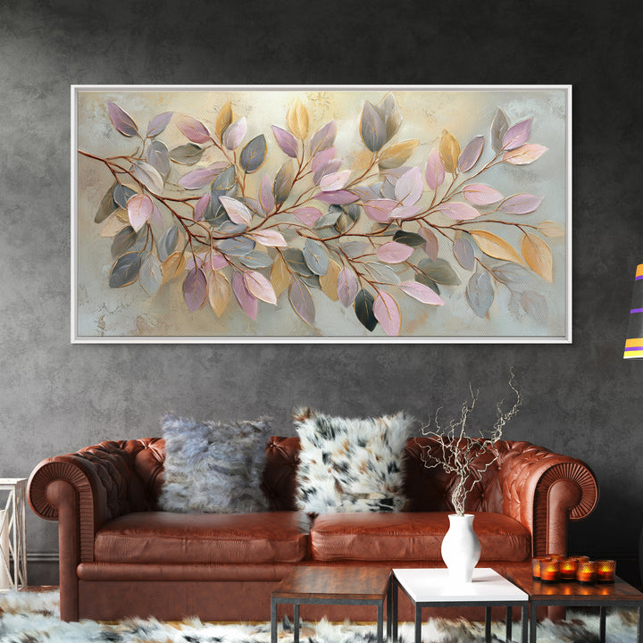 Soft Eucalyptus Branches Arranged Symmetrically Canvas Print, Above Bed Art, Bedroom Decor, Watercolor Art, Serenity, ABA-2x1-74
