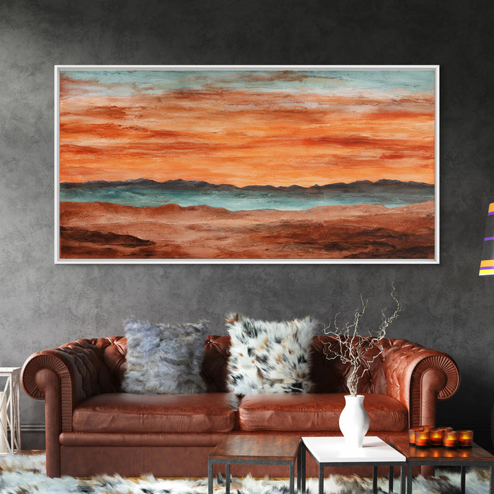 Dreamy Desert Sunset Framed Canvas Print, Above Bed Art, Statement Artwork, Bedroom Decor, Fine Art, Serenity, ABA-2x1-75