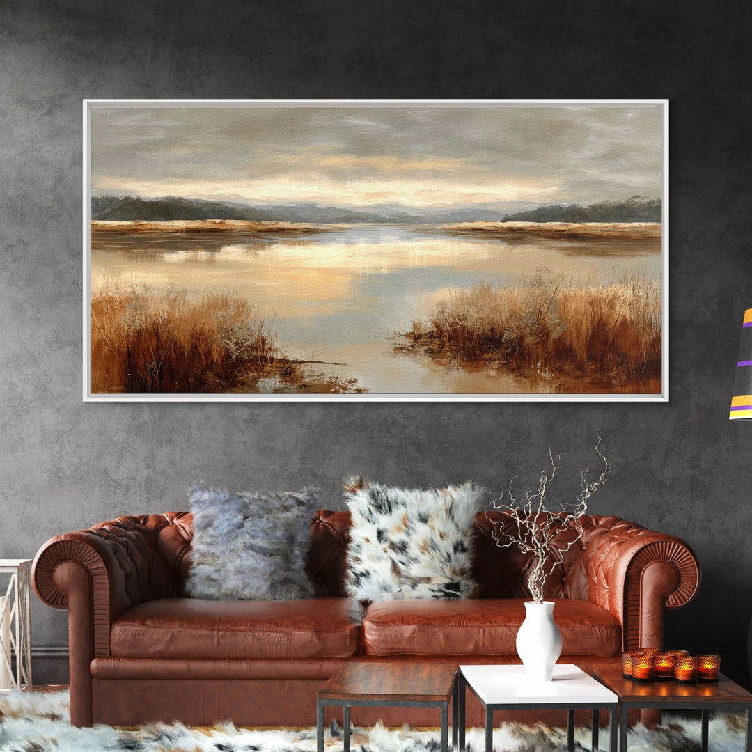 Calming Lake Reflection Framed Canvas Print, Above Bed Art, Living Room Wall Art, Bedroom Decor, Serenity, Luxury Decor, ABA-2x1-79
