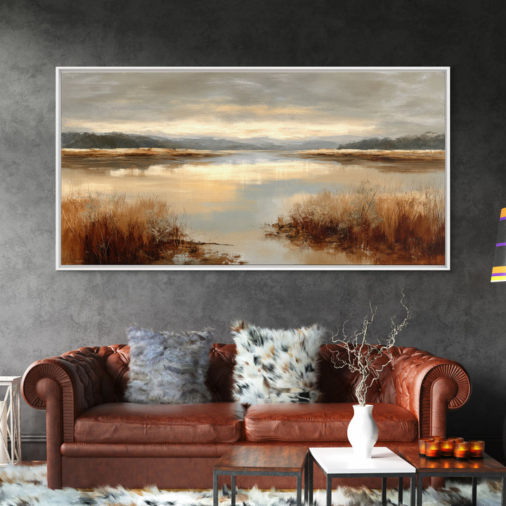 Calming Lake Reflection Framed Canvas Print, Above Bed Art, Living Room Wall Art, Bedroom Decor, Serenity, Luxury Decor, ABA-2x1-79